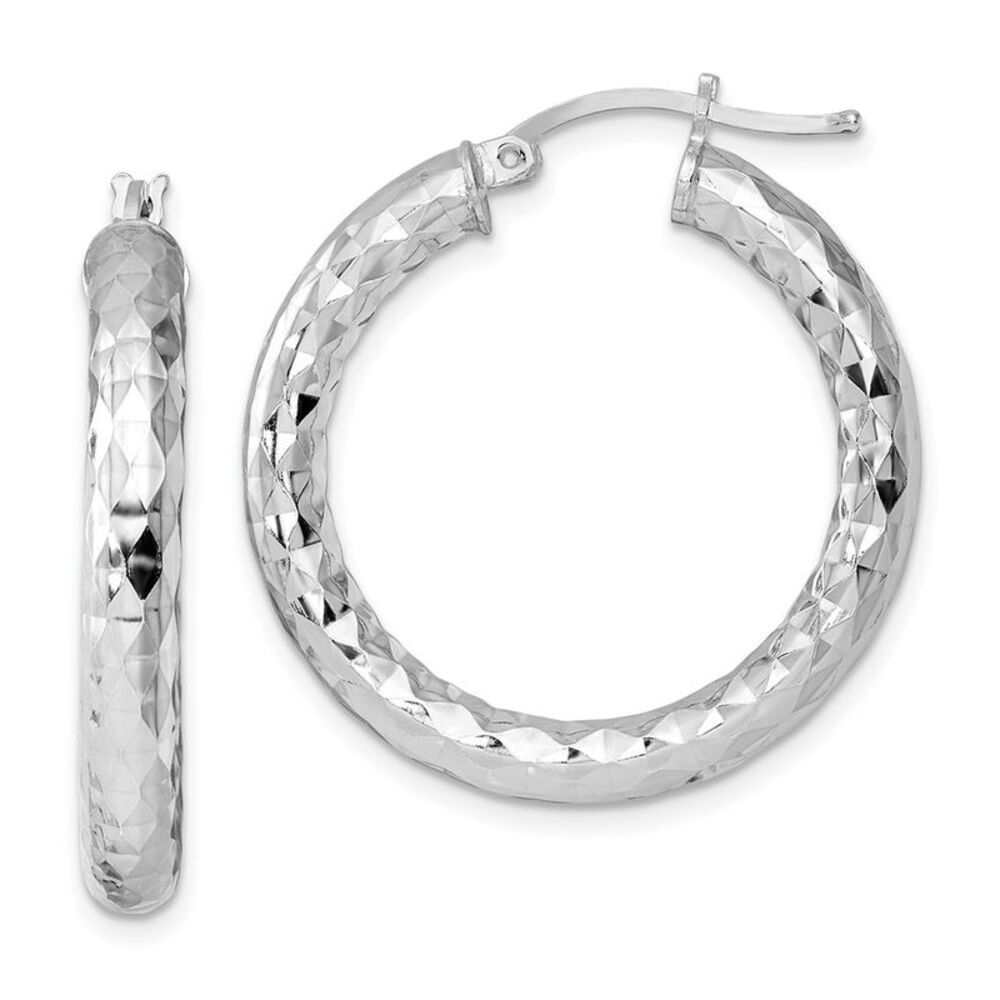 4mm, Polished/Diamond Cut, LG Sterling Silver Hoops, 30mm (1 1/8 Inch)